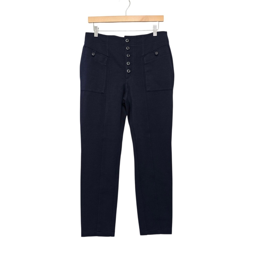 Anthropologie Navy Blue High Rise Button Fly Sailor Pants Size 10 Slim Straight